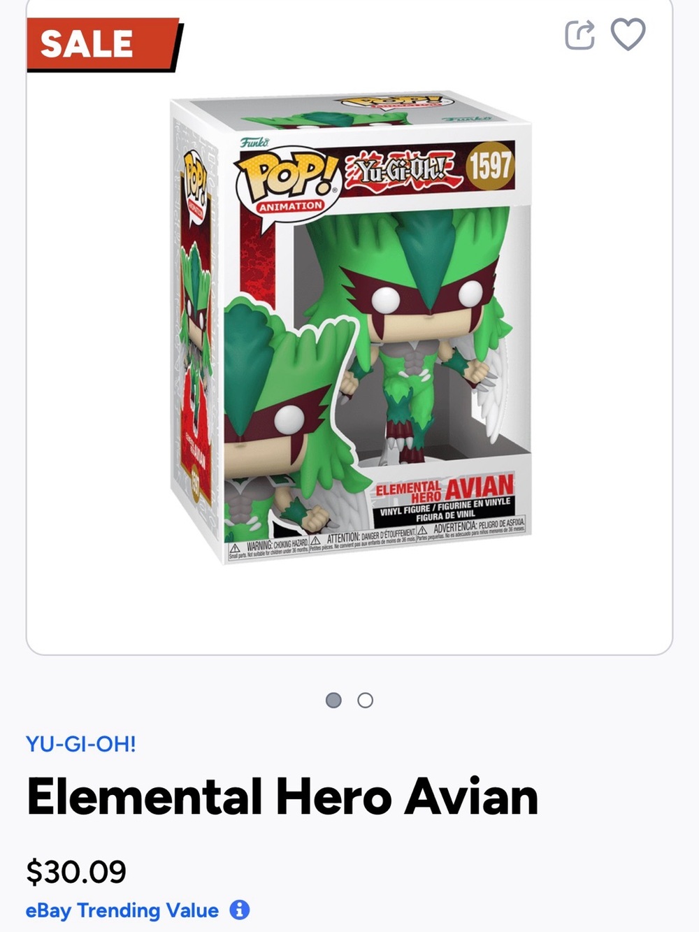 Funko Pop! Animation Elemental Hero Avian - Yugioh- 1597